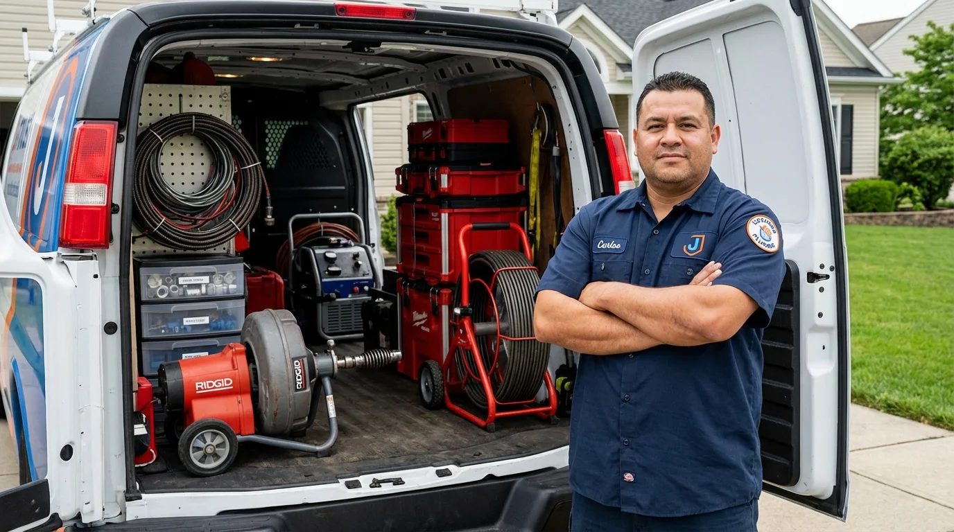 Professional drain cleaning equipment and Johns Plumbing LLC plumber in Plymouth
