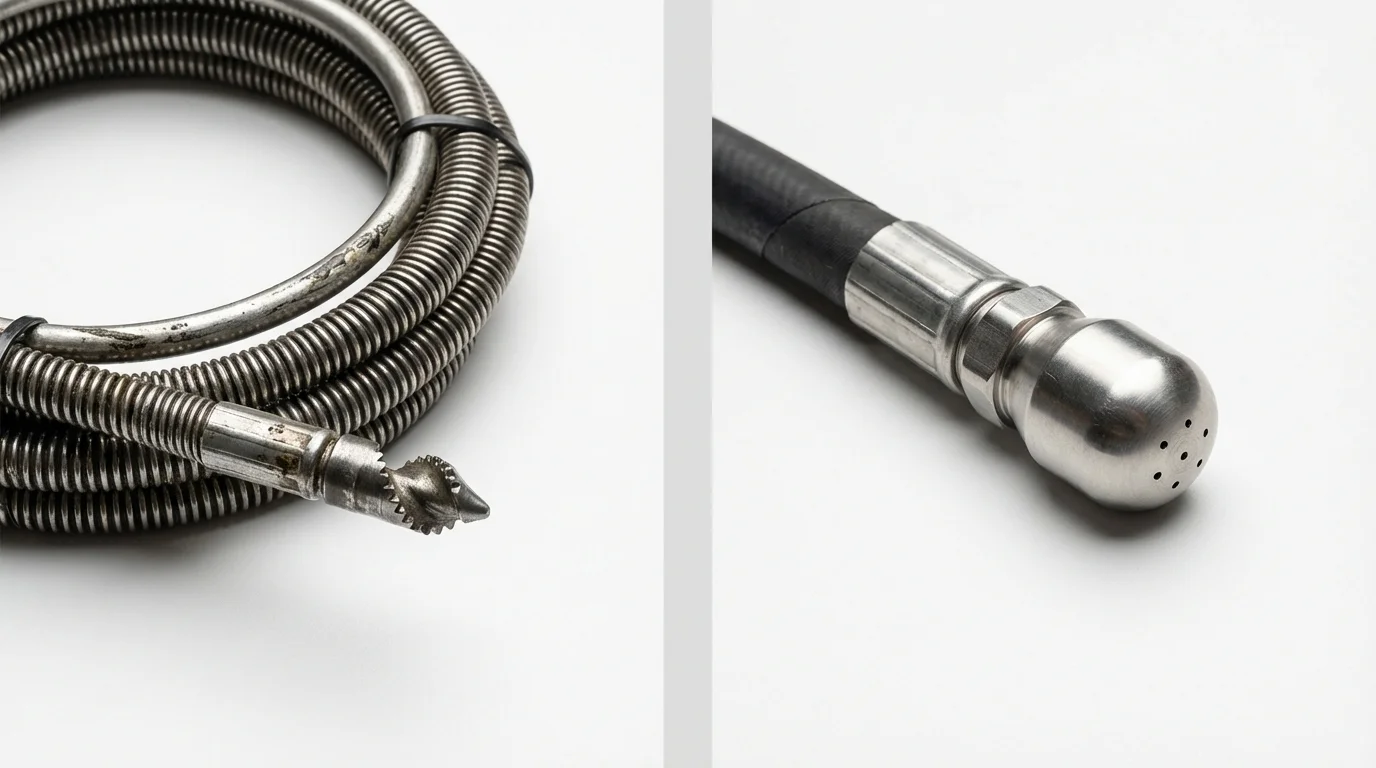 Drain snake cable and hydro jetting nozzle used for drain cleaning in Plymouth, PA