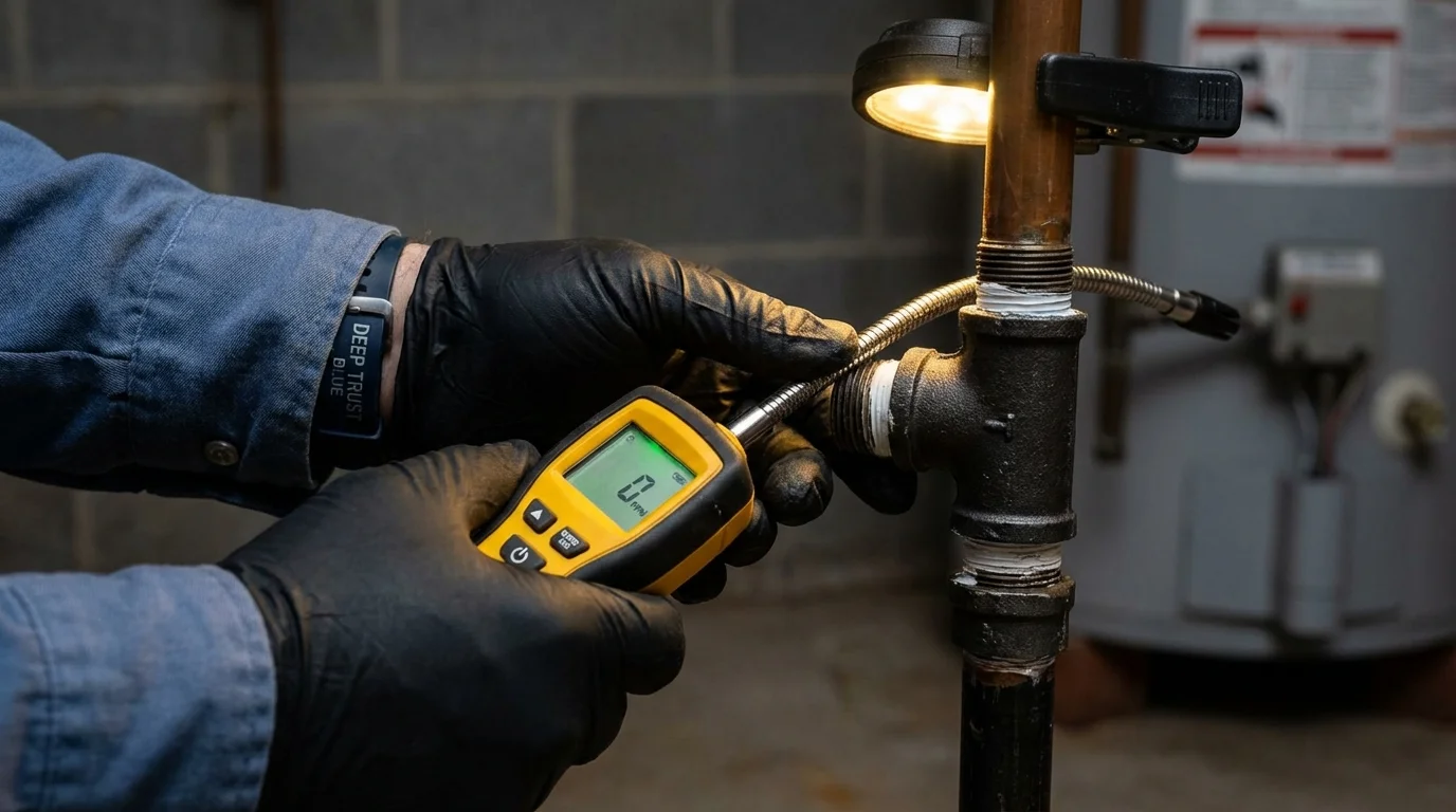 Gas leak detection with electronic sniffer by Johns Plumbing LLC in Plymouth