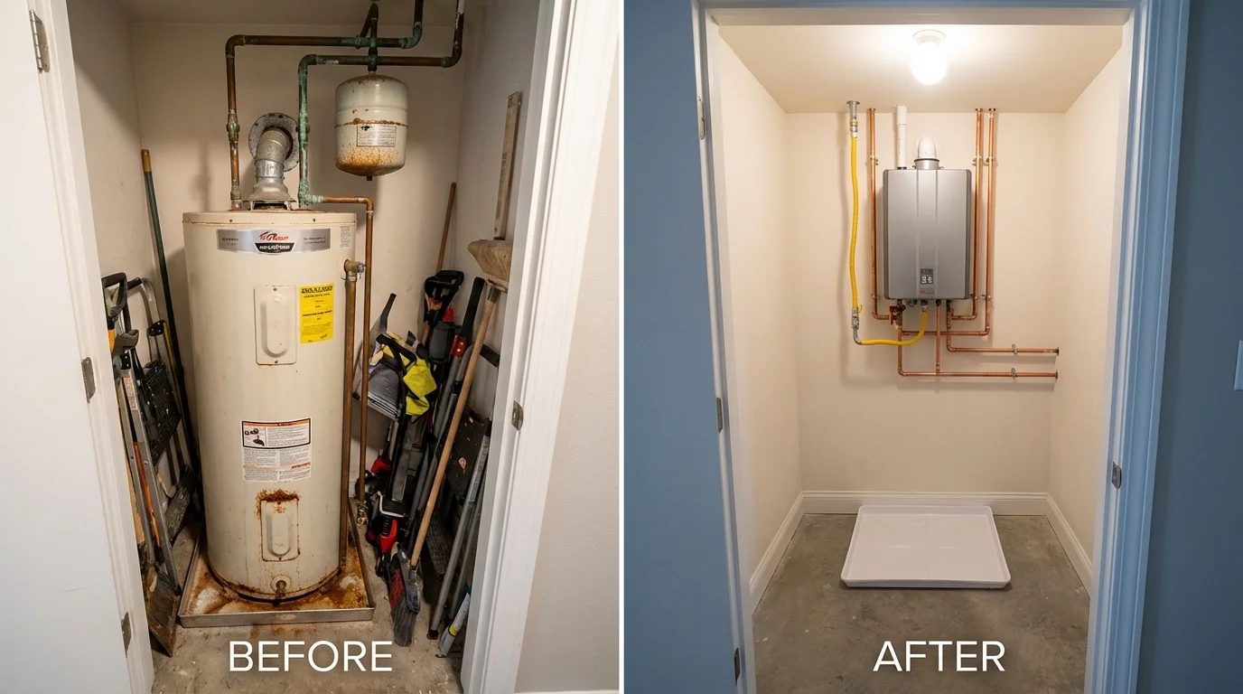 Tank water heater versus wall-mounted tankless unit comparison for Plymouth, PA homeowners