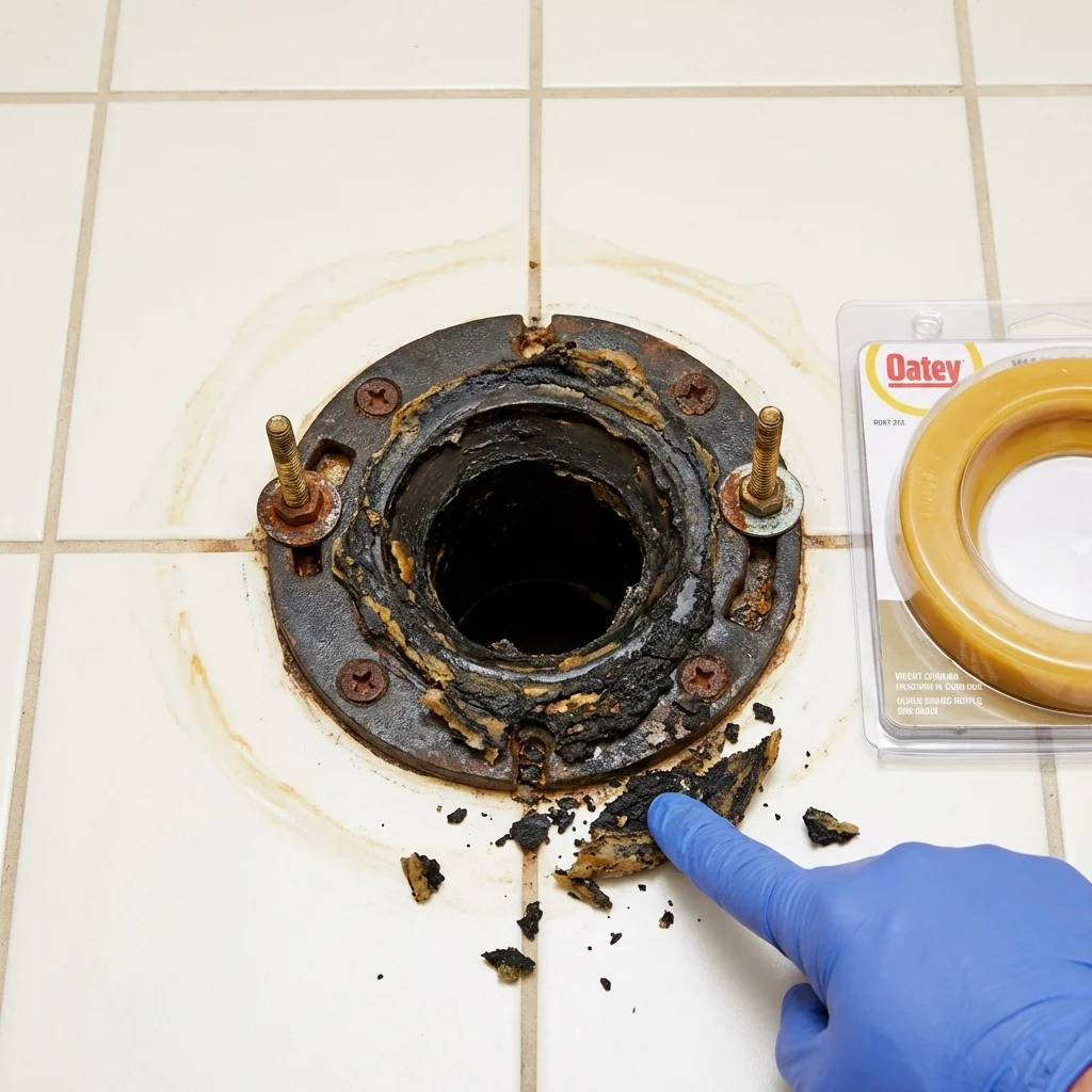 Failed wax ring showing water seepage at the base of a toilet in a Plymouth, PA home