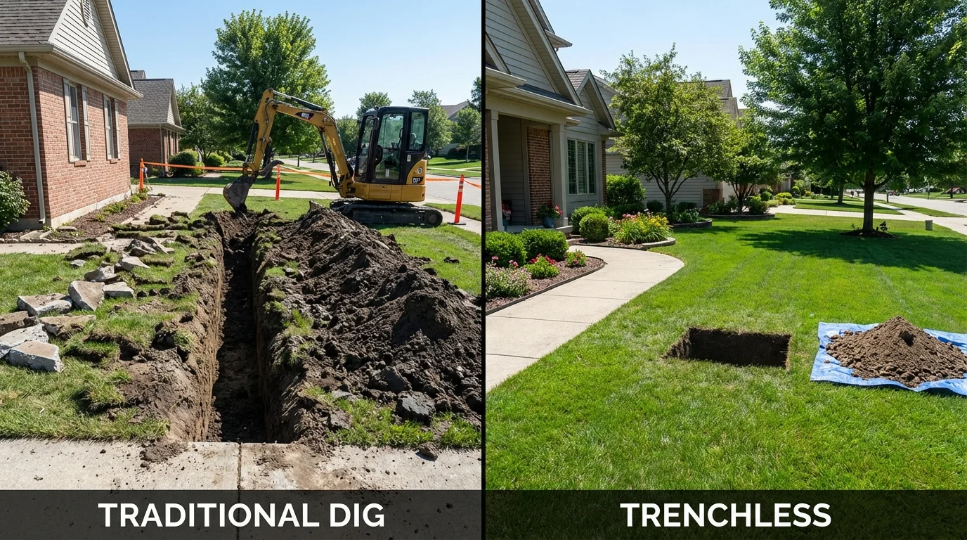 Trenchless sewer repair with minimal yard damage versus traditional excavation in Plymouth, PA